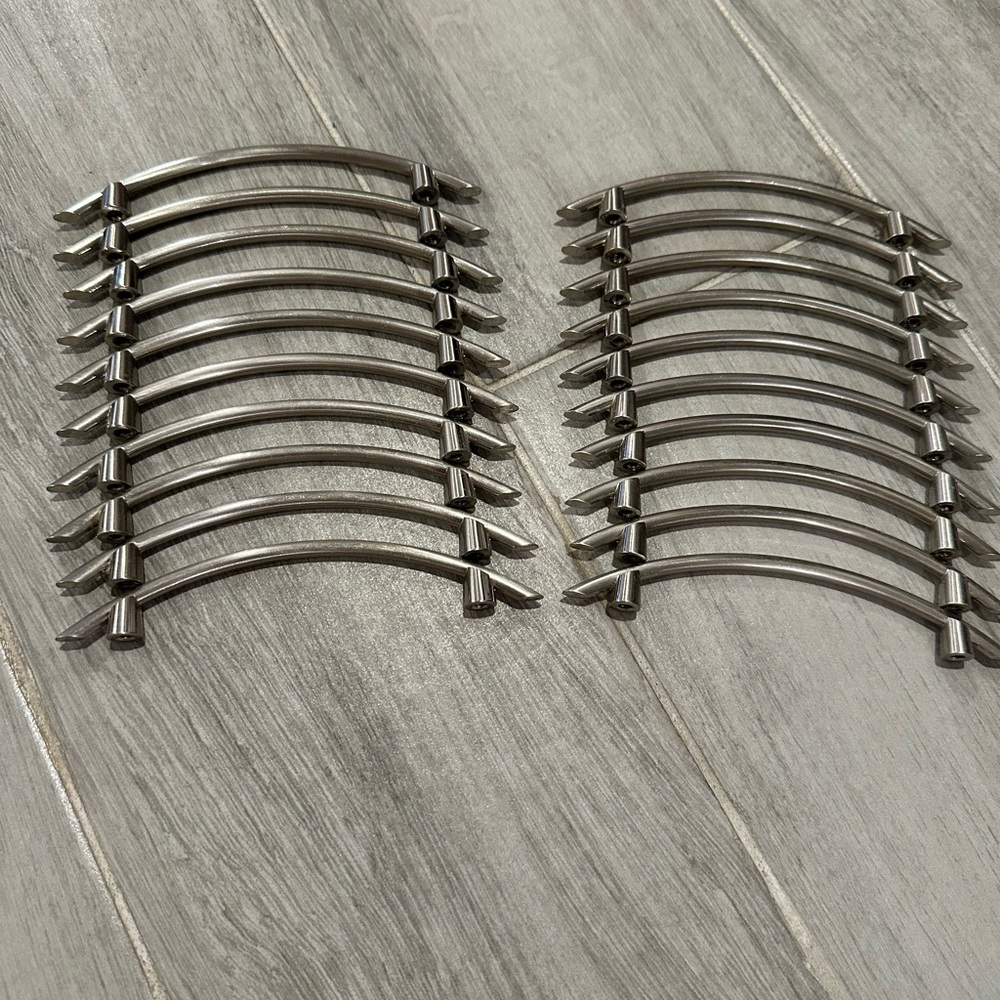 20 hardware handles, drawer pulls, Curved brushed nickel door handles, kitchen